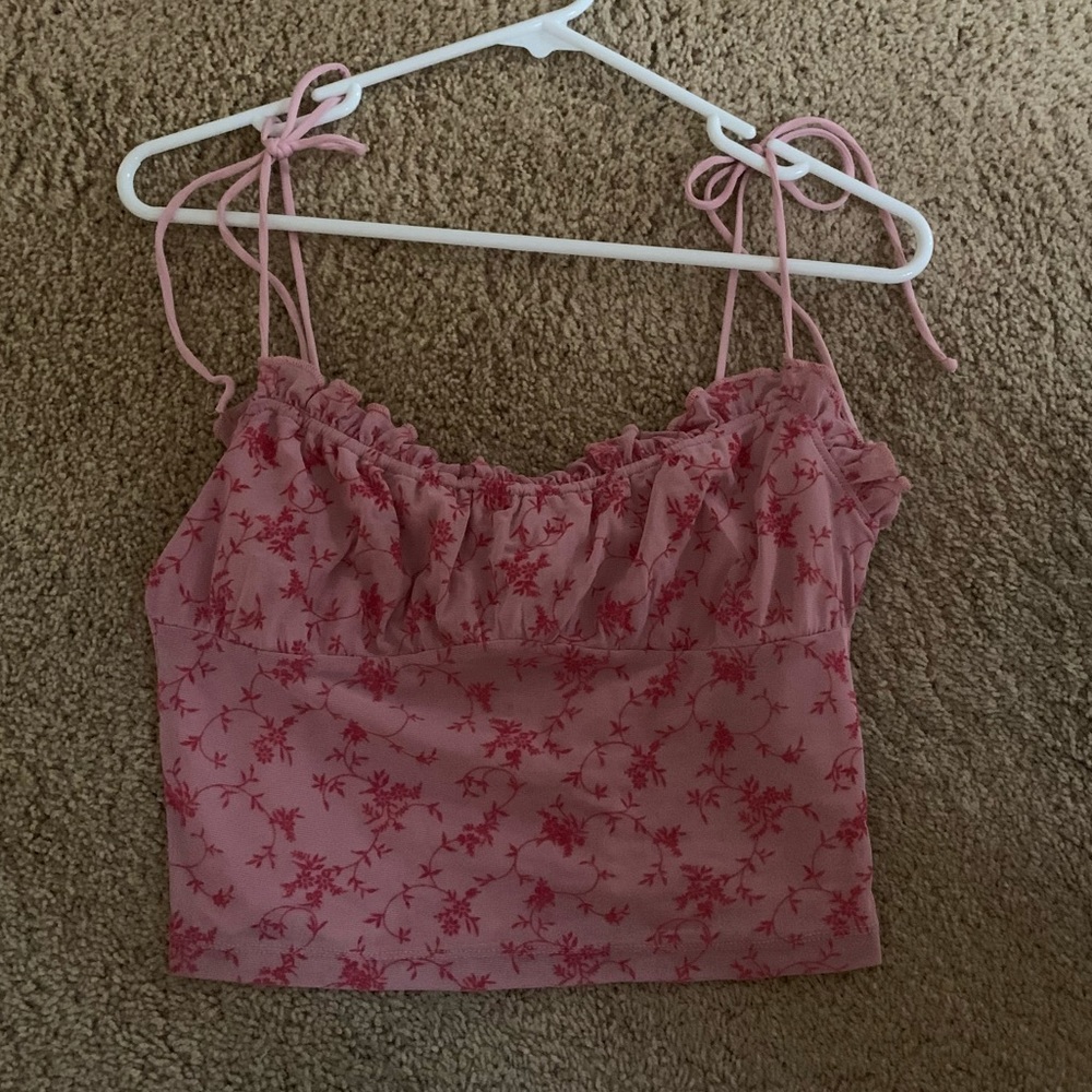 Motel Kalsi Flocked Tie-Shoulder Top